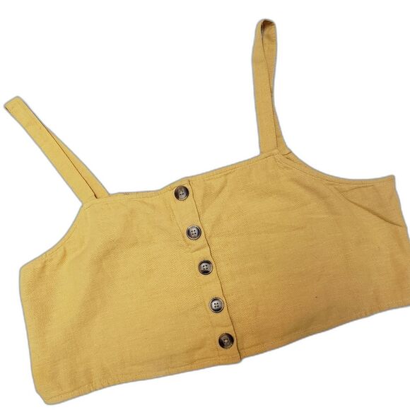American Eagle Outfitters Butter Yellow Crop Top Size XL Smocked Made in India - Picture 1 of 7